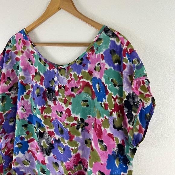 BDG 100% Silk Urban Outfitters Watercolor Floral Print Lightweight Boho Top - Picture 4 of 12